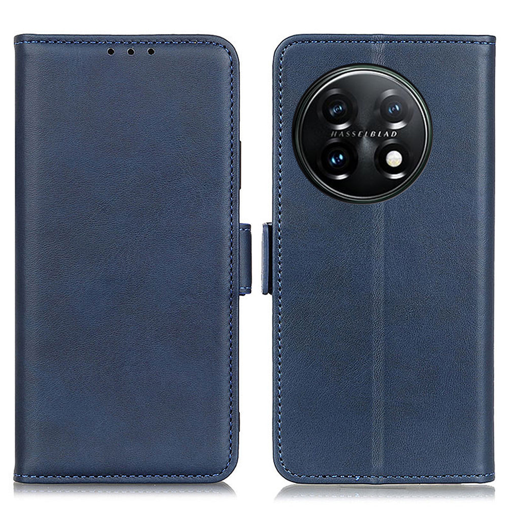 For OnePlus 11 5G Phone Cover Magnetic Wallet Foldable Stand Anti-dust Cowhide Texture PU Leather Case - Blue