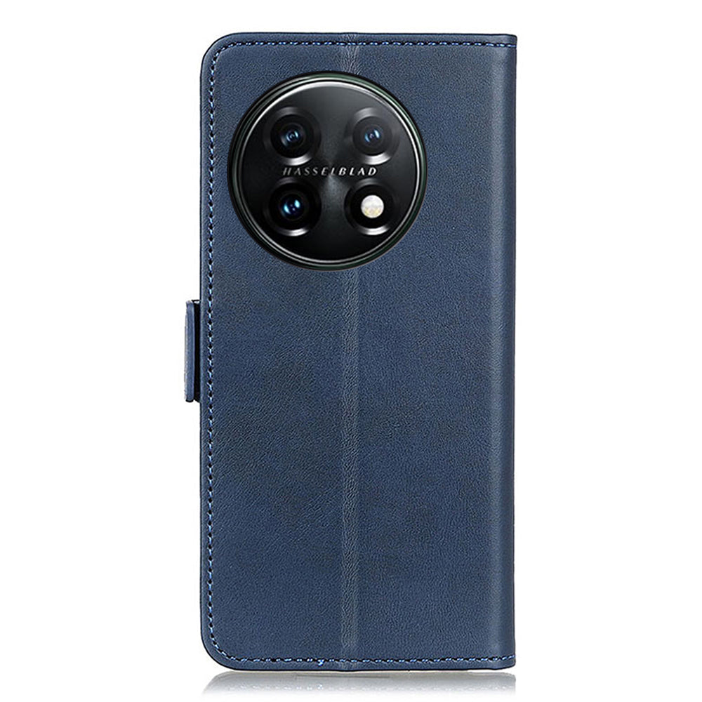 For OnePlus 11 5G Phone Cover Magnetic Wallet Foldable Stand Anti-dust Cowhide Texture PU Leather Case - Blue