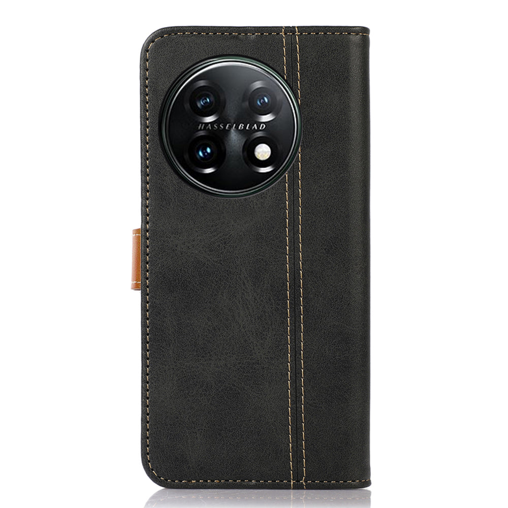 For OnePlus 11 5G Calf Texture Leather Phone Protector Shell Magnetic Clasp Phone Case Stand Wallet - Black