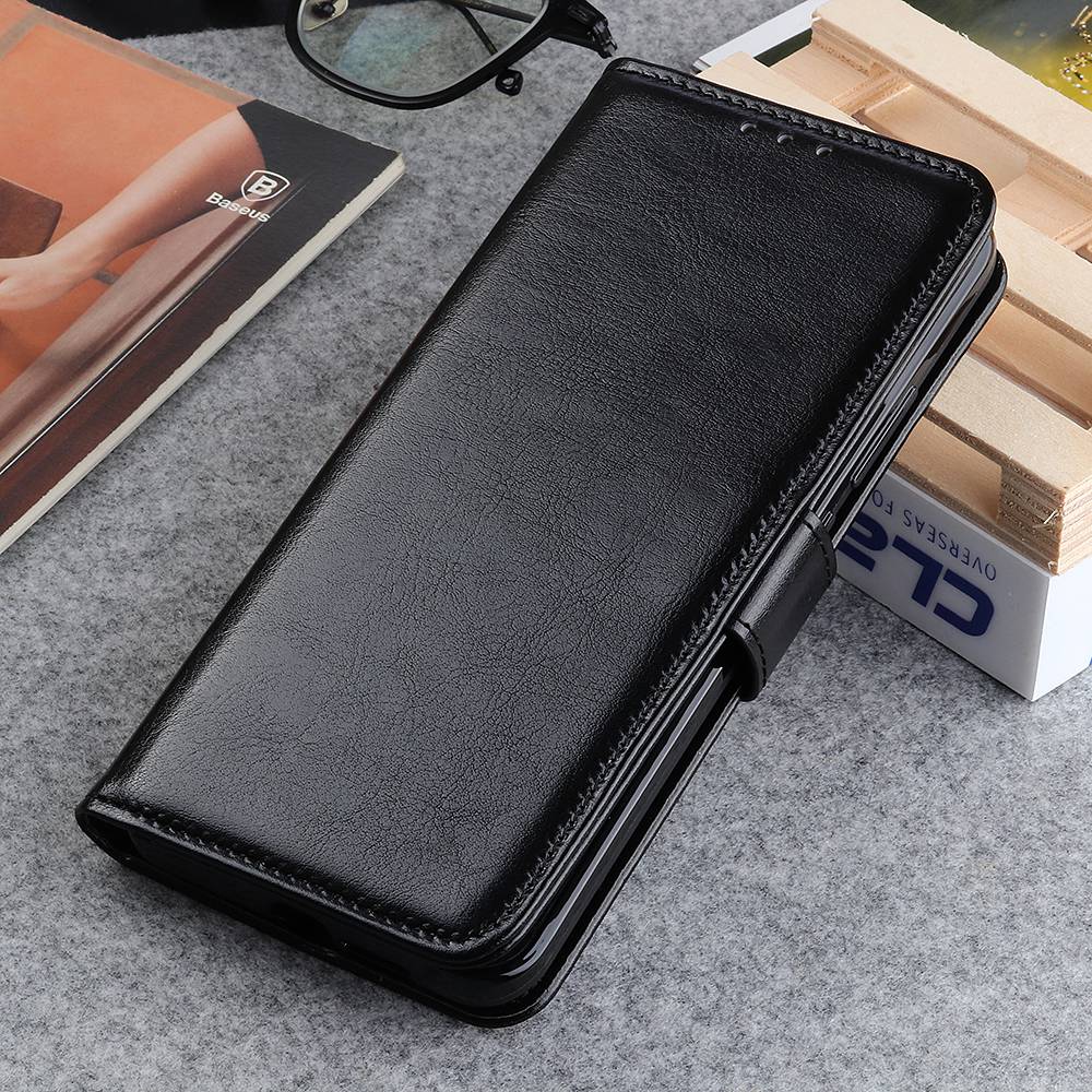Phone Stand Case Wallet for OnePlus 11 5G, Crazy Horse Texture Magnetic Clasp PU Leather + TPU Shockproof Cover - Black