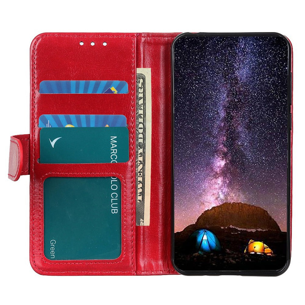 Phone Stand Case Wallet for OnePlus 11 5G, Crazy Horse Texture Magnetic Clasp PU Leather + TPU Shockproof Cover - Red