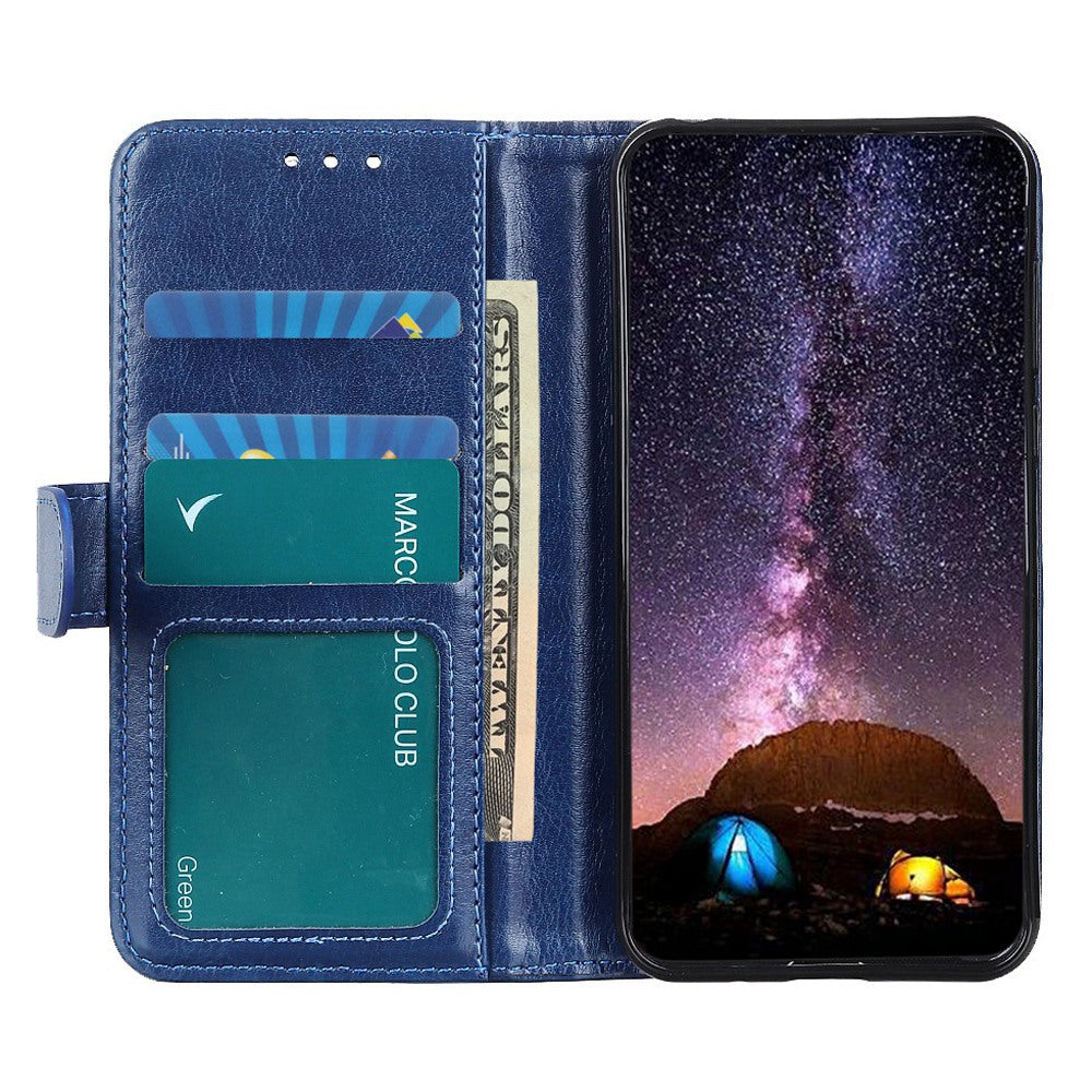 Phone Stand Case Wallet for OnePlus 11 5G, Crazy Horse Texture Magnetic Clasp PU Leather + TPU Shockproof Cover - Blue