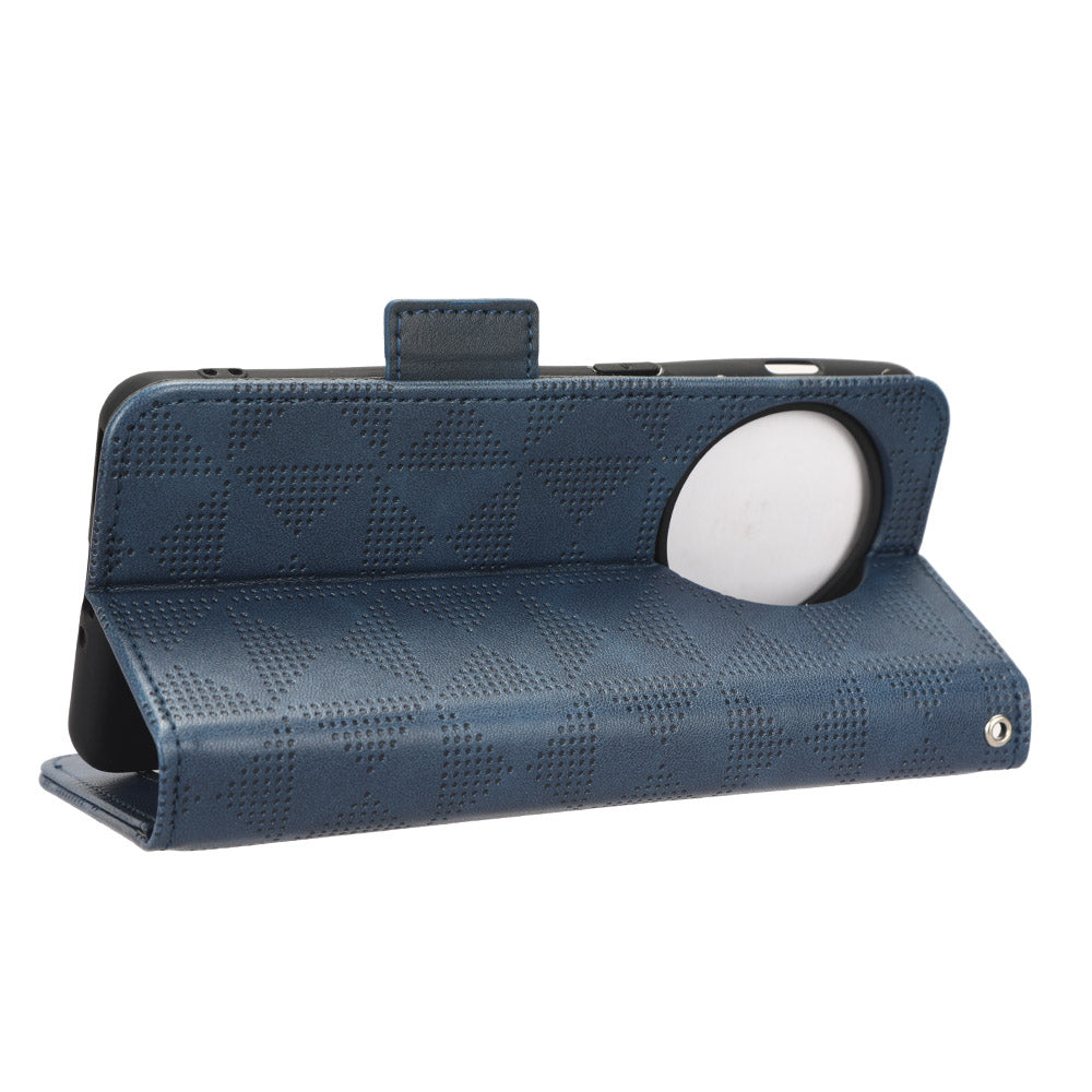 For OnePlus 11 5G Cell Phone Case Imprinted Triangle Pattern Phone Cover PU Leather Wallet with Wrist Strap - Blue