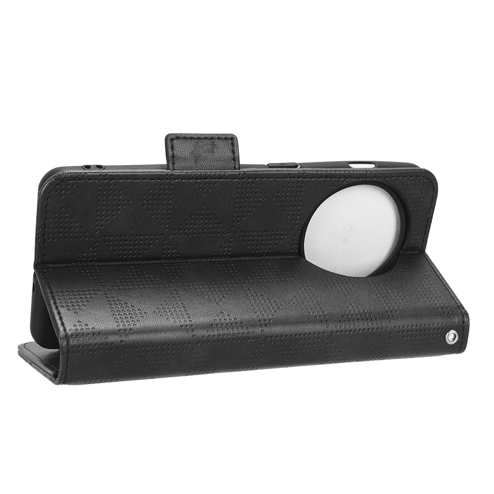 For OnePlus 11 5G Cell Phone Case Imprinted Triangle Pattern Phone Cover PU Leather Wallet with Wrist Strap - Black