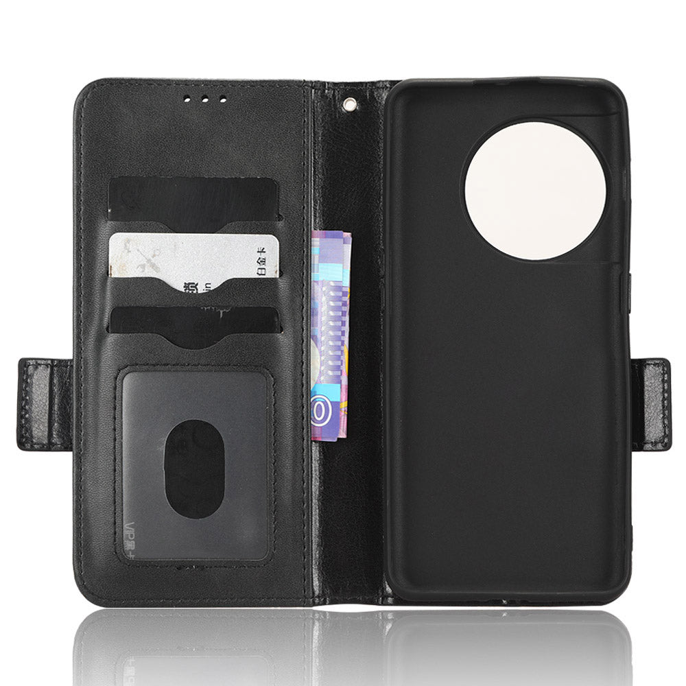 For OnePlus 11 5G Cell Phone Case Imprinted Triangle Pattern Phone Cover PU Leather Wallet with Wrist Strap - Black