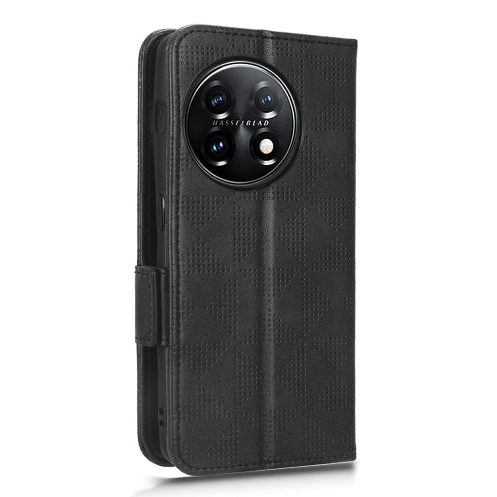 For OnePlus 11 5G Cell Phone Case Imprinted Triangle Pattern Phone Cover PU Leather Wallet with Wrist Strap - Black