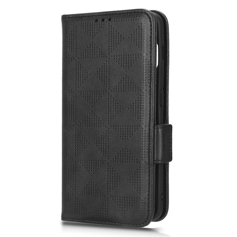 For OnePlus 11 5G Cell Phone Case Imprinted Triangle Pattern Phone Cover PU Leather Wallet with Wrist Strap - Black