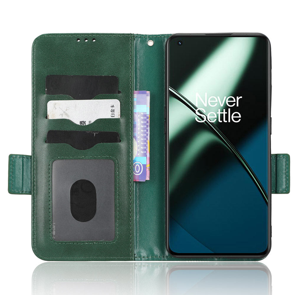 For OnePlus 11 5G Cell Phone Case Imprinted Triangle Pattern Phone Cover PU Leather Wallet with Wrist Strap - Green