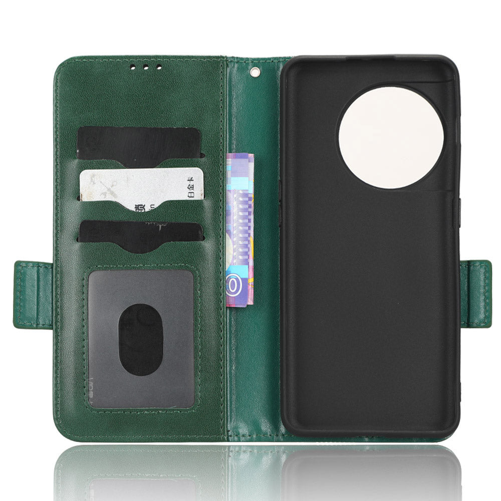 For OnePlus 11 5G Cell Phone Case Imprinted Triangle Pattern Phone Cover PU Leather Wallet with Wrist Strap - Green