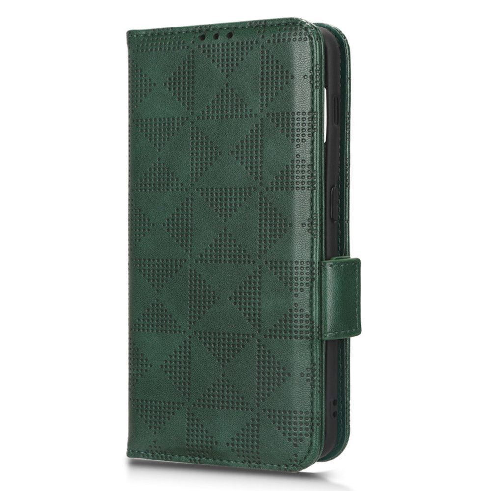 For OnePlus 11 5G Cell Phone Case Imprinted Triangle Pattern Phone Cover PU Leather Wallet with Wrist Strap - Green