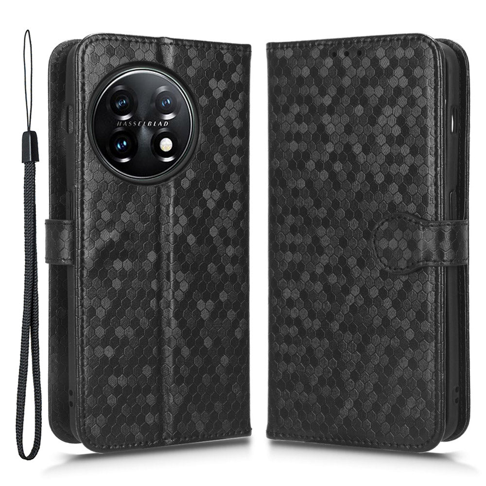 Phone Shell Case for OnePlus 11 5G, Imprinted Dot Pattern Wallet Stand PU Leather Shockproof Cover - Black