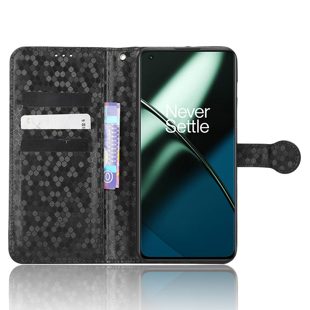 Phone Shell Case for OnePlus 11 5G, Imprinted Dot Pattern Wallet Stand PU Leather Shockproof Cover - Black