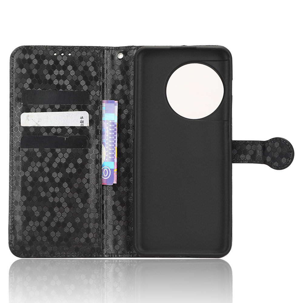 Phone Shell Case for OnePlus 11 5G, Imprinted Dot Pattern Wallet Stand PU Leather Shockproof Cover - Black