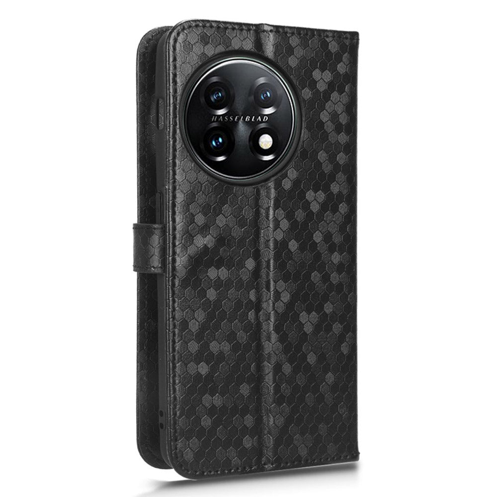 Phone Shell Case for OnePlus 11 5G, Imprinted Dot Pattern Wallet Stand PU Leather Shockproof Cover - Black
