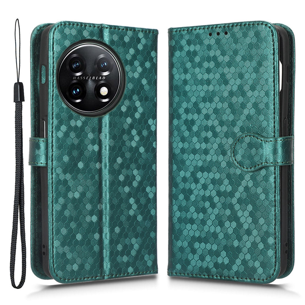 Phone Shell Case for OnePlus 11 5G, Imprinted Dot Pattern Wallet Stand PU Leather Shockproof Cover - Green