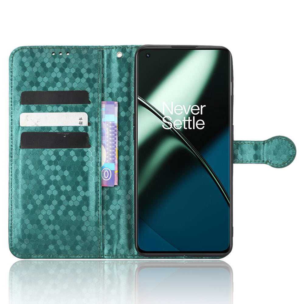Phone Shell Case for OnePlus 11 5G, Imprinted Dot Pattern Wallet Stand PU Leather Shockproof Cover - Green
