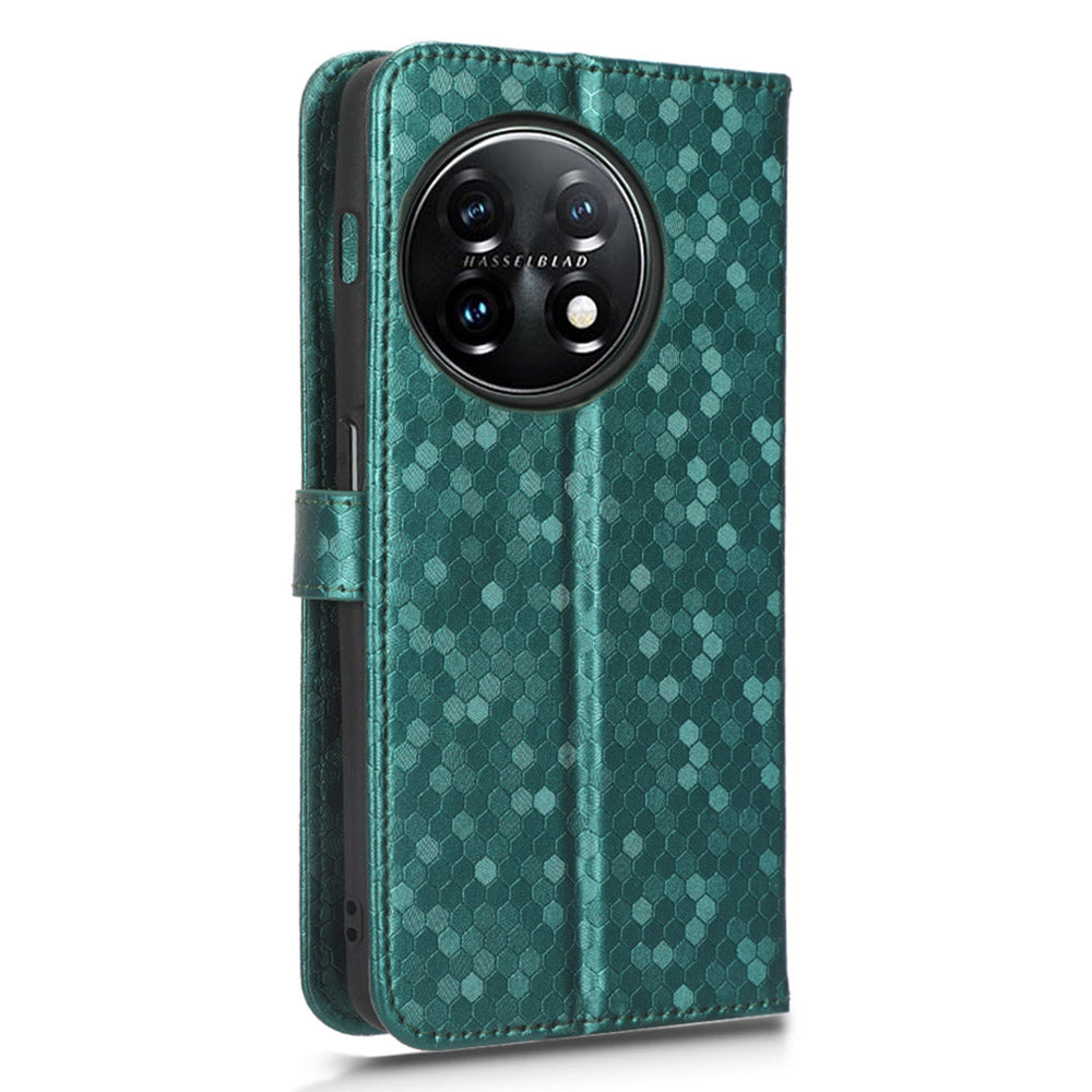 Phone Shell Case for OnePlus 11 5G, Imprinted Dot Pattern Wallet Stand PU Leather Shockproof Cover - Green