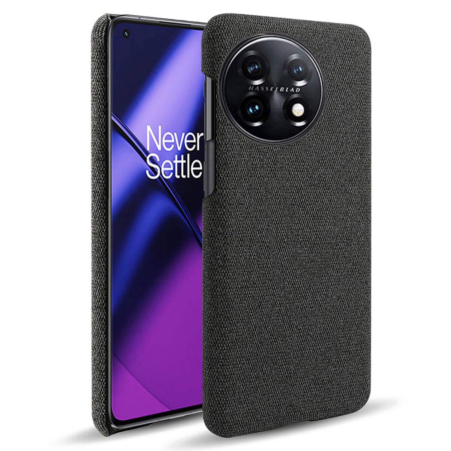 For OnePlus 11 5G Non-slip Slim Cell Phone Case Solid Color Hard PC+Cloth Shockproof Phone Cover - Black
