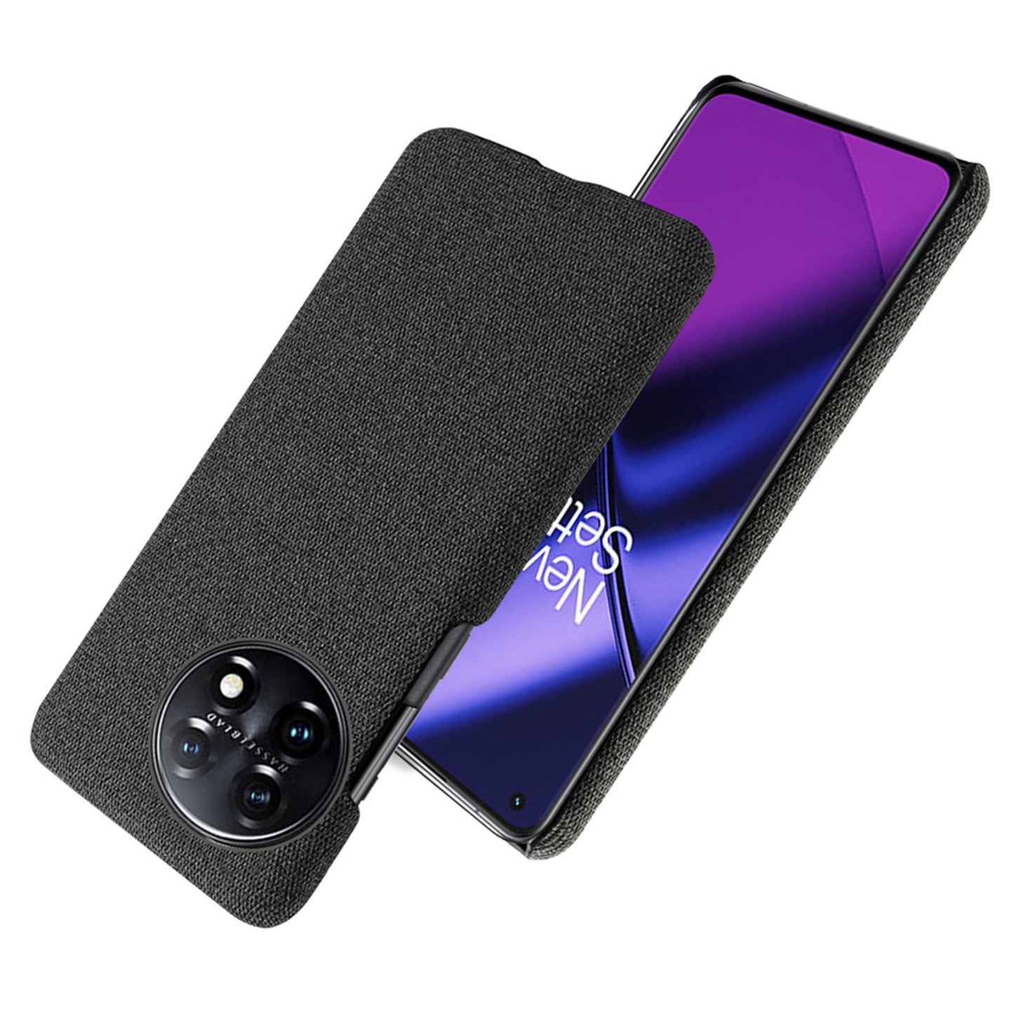 For OnePlus 11 5G Non-slip Slim Cell Phone Case Solid Color Hard PC+Cloth Shockproof Phone Cover - Black