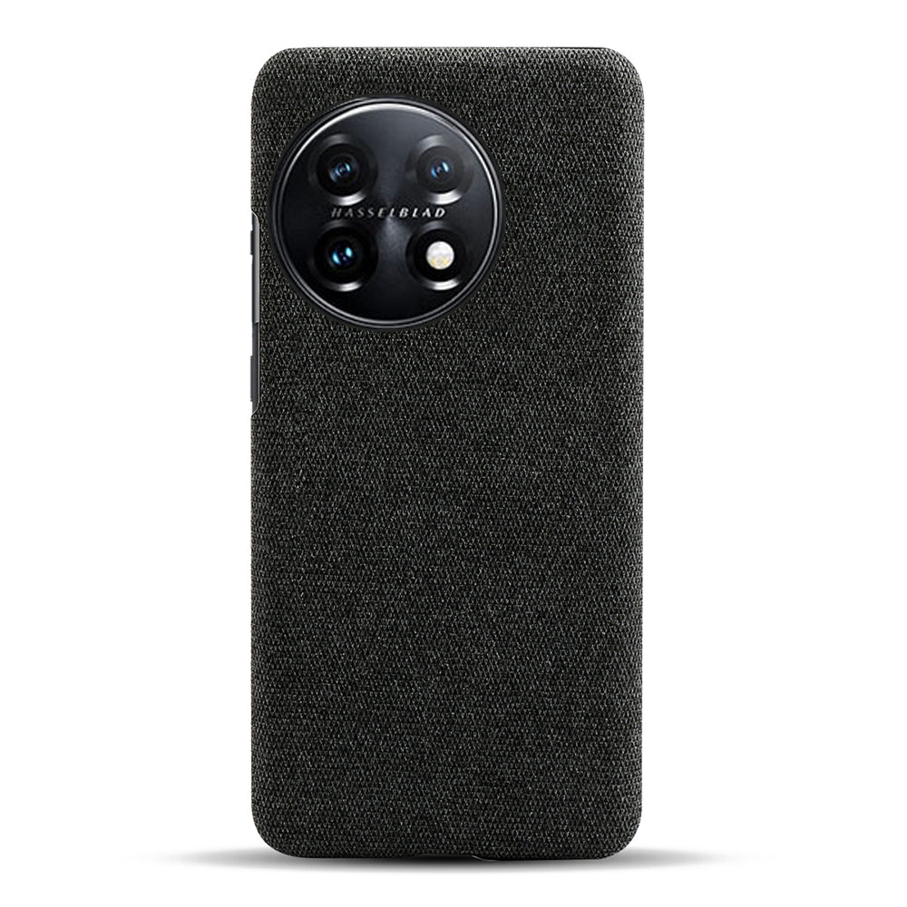For OnePlus 11 5G Non-slip Slim Cell Phone Case Solid Color Hard PC+Cloth Shockproof Phone Cover - Black
