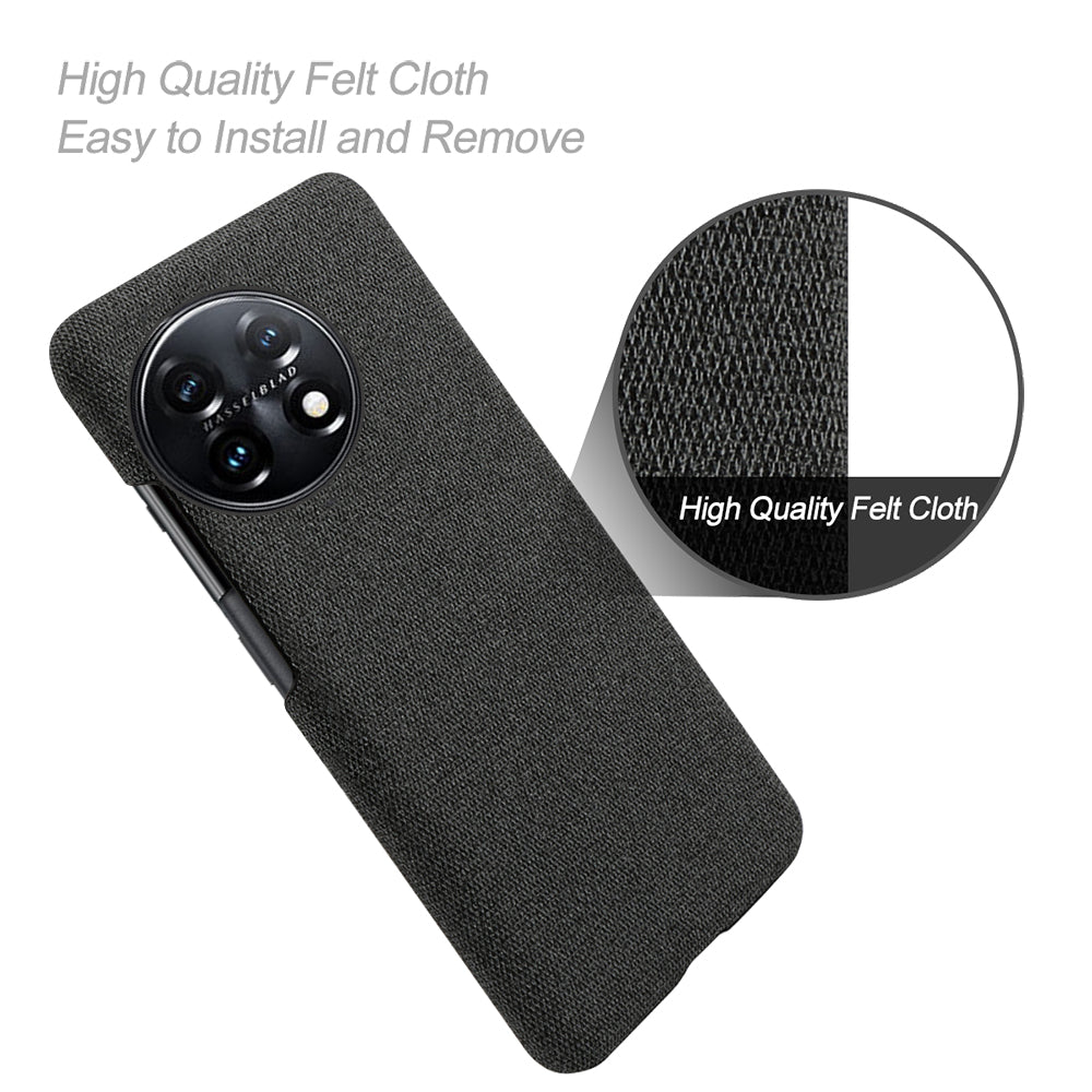 For OnePlus 11 5G Non-slip Slim Cell Phone Case Solid Color Hard PC+Cloth Shockproof Phone Cover - Black
