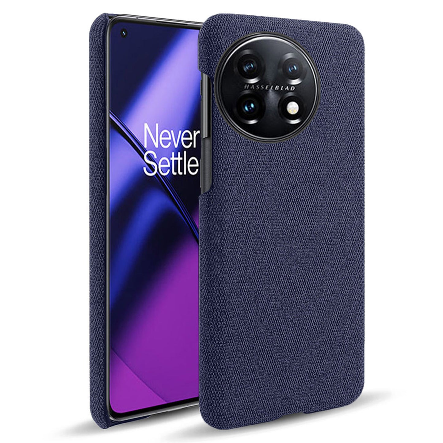 For OnePlus 11 5G Non-slip Slim Cell Phone Case Solid Color Hard PC+Cloth Shockproof Phone Cover - Blue