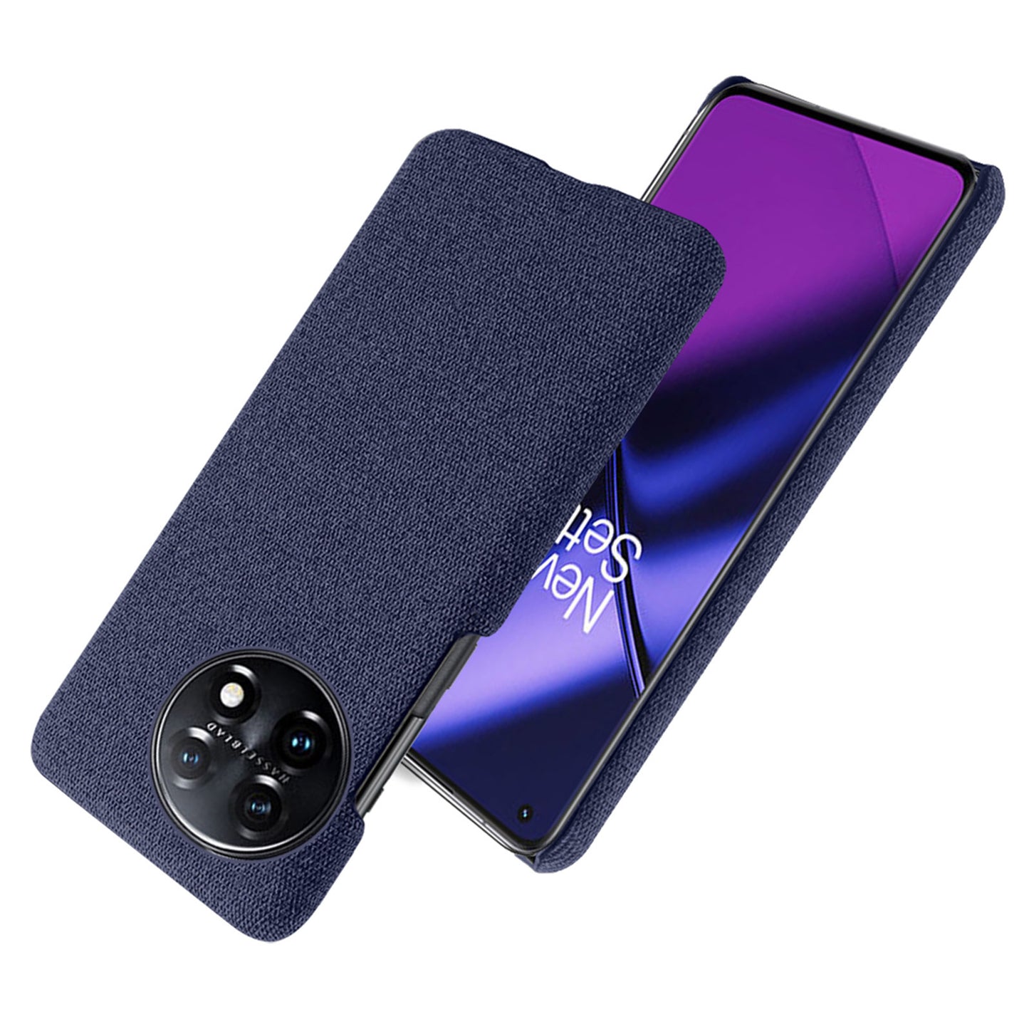 For OnePlus 11 5G Non-slip Slim Cell Phone Case Solid Color Hard PC+Cloth Shockproof Phone Cover - Blue
