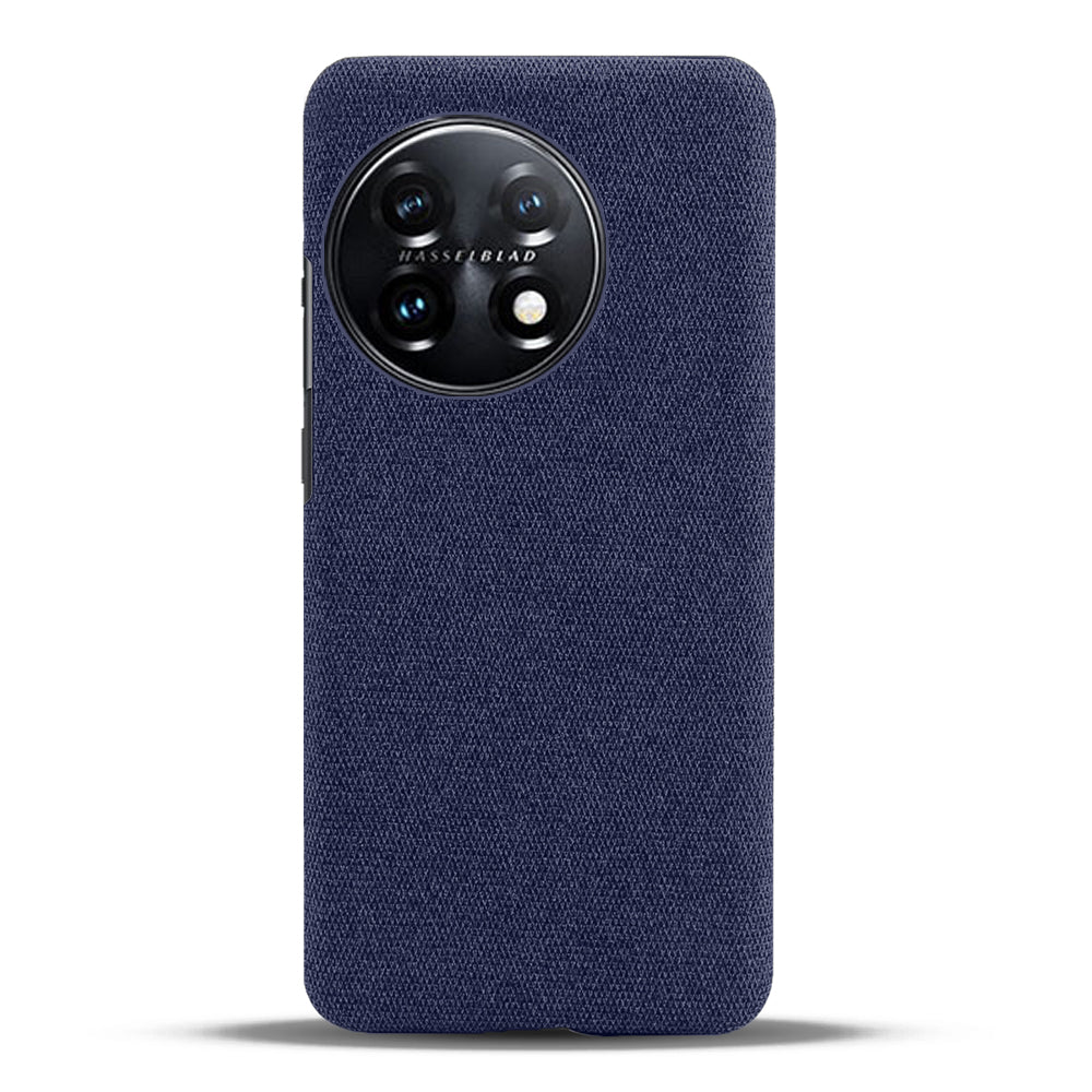 For OnePlus 11 5G Non-slip Slim Cell Phone Case Solid Color Hard PC+Cloth Shockproof Phone Cover - Blue