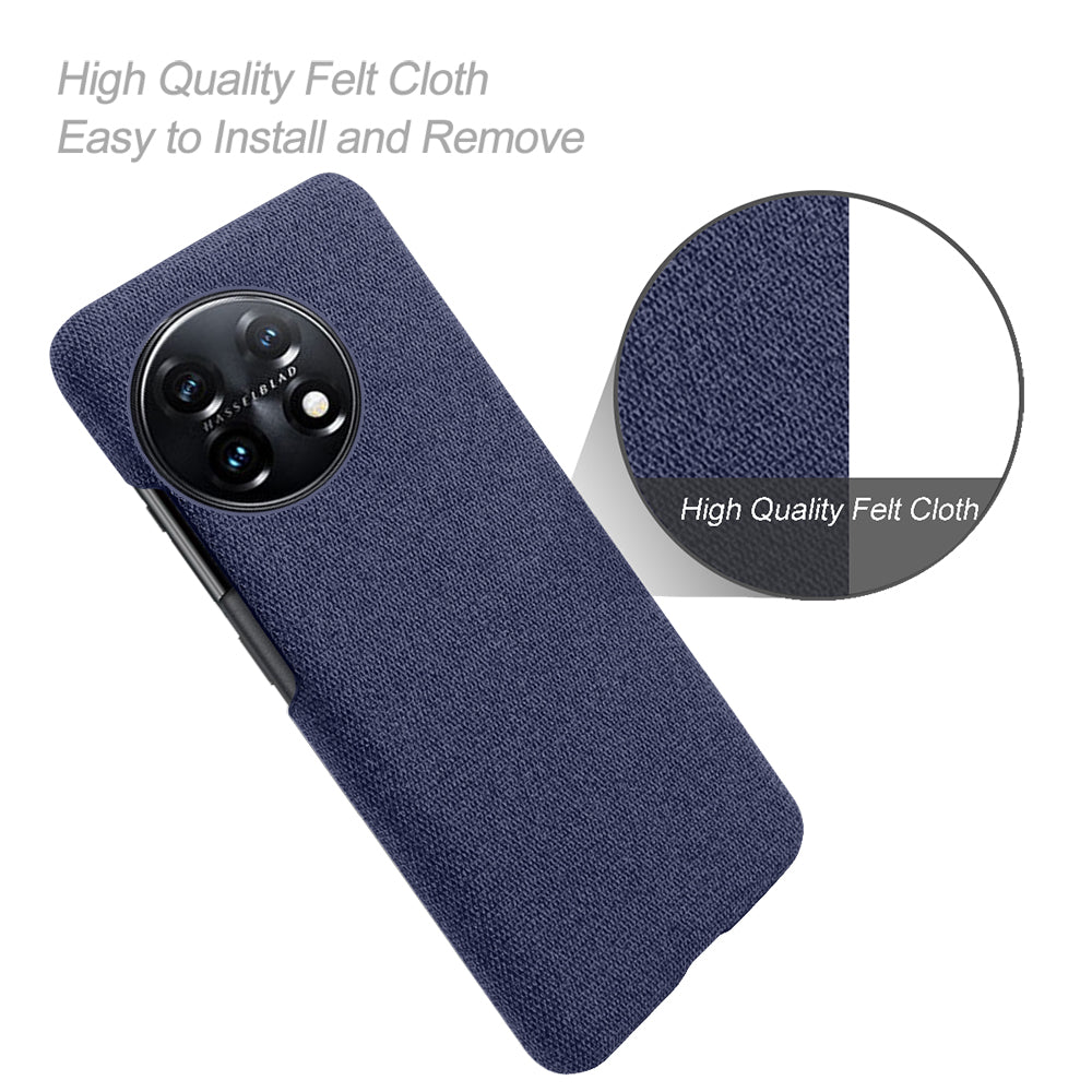 For OnePlus 11 5G Non-slip Slim Cell Phone Case Solid Color Hard PC+Cloth Shockproof Phone Cover - Blue