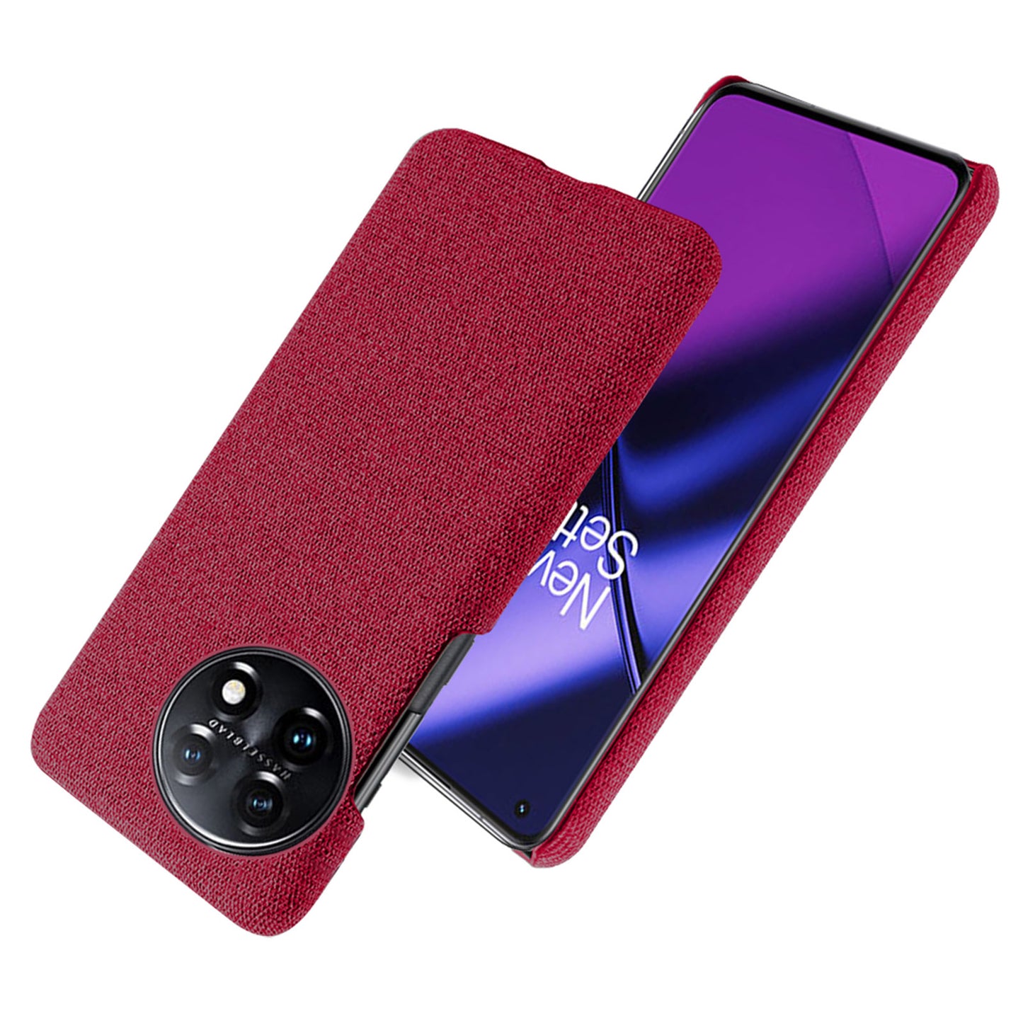 For OnePlus 11 5G Non-slip Slim Cell Phone Case Solid Color Hard PC+Cloth Shockproof Phone Cover - Red