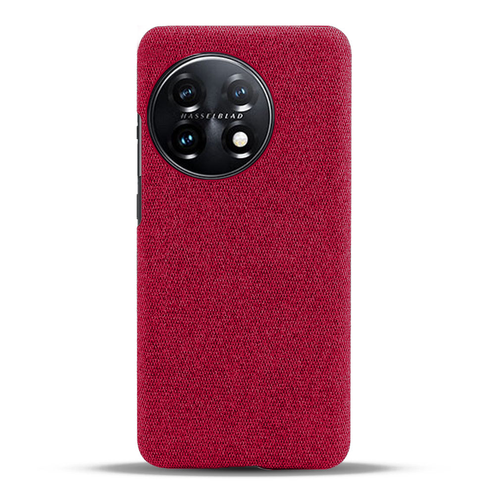For OnePlus 11 5G Non-slip Slim Cell Phone Case Solid Color Hard PC+Cloth Shockproof Phone Cover - Red
