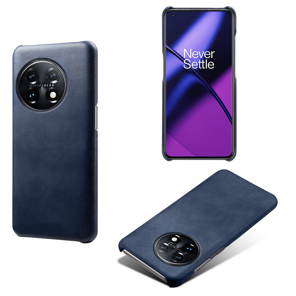 Anti-scratch Phone Cover for OnePlus 11 5G, PU Leather Coated PC Calf Textured Shockproof Mobile Phone Case - Blue
