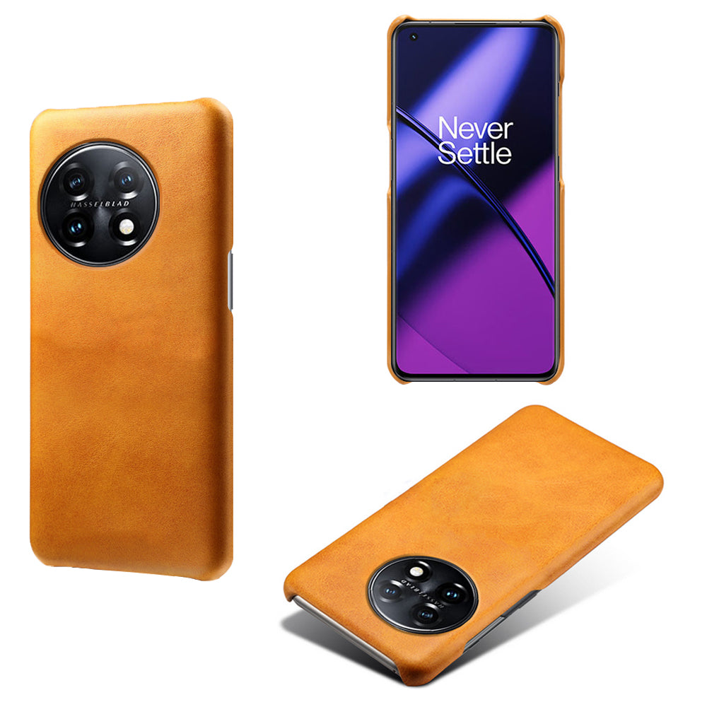 Anti-scratch Phone Cover for OnePlus 11 5G, PU Leather Coated PC Calf Textured Shockproof Mobile Phone Case - Orange
