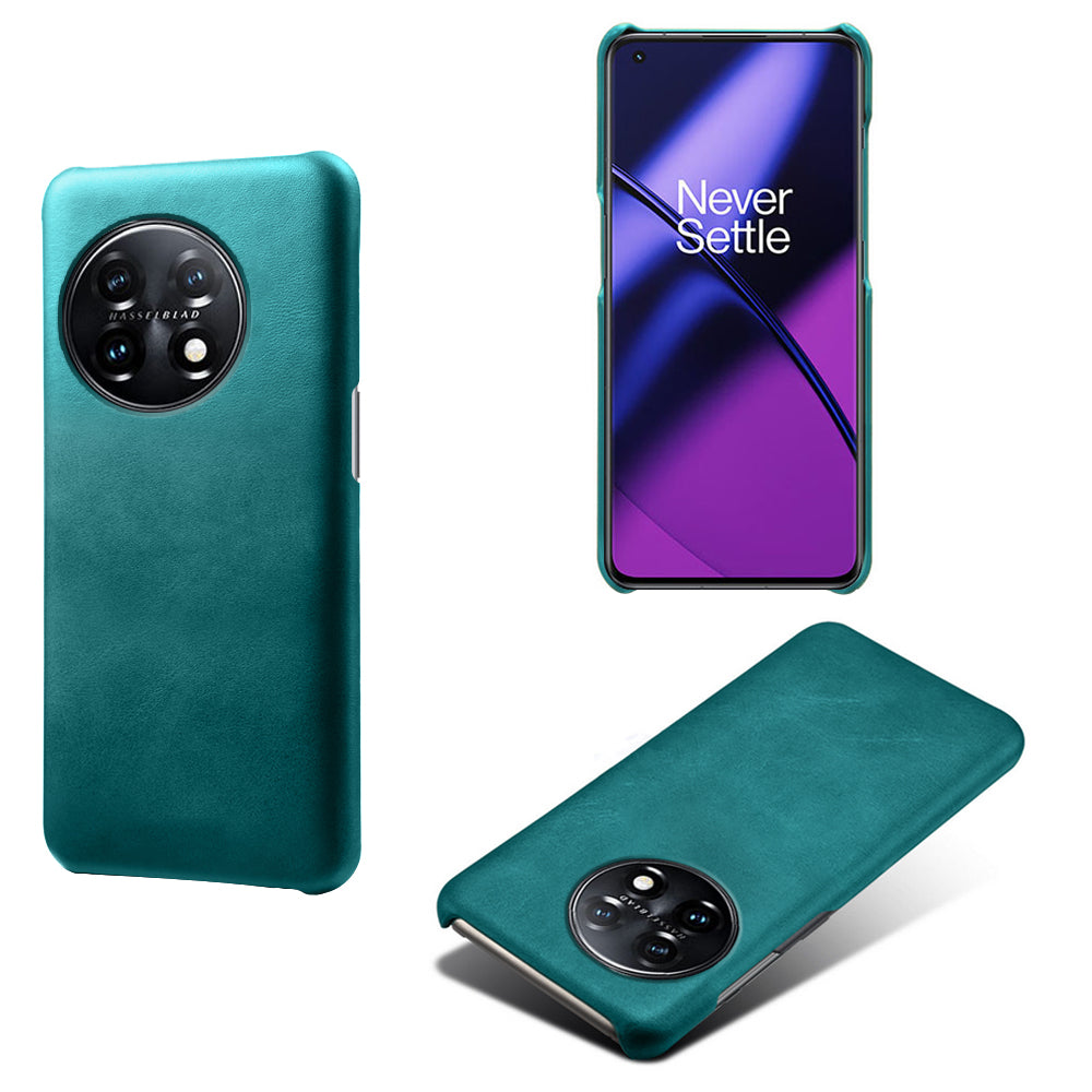 Anti-scratch Phone Cover for OnePlus 11 5G, PU Leather Coated PC Calf Textured Shockproof Mobile Phone Case - Green
