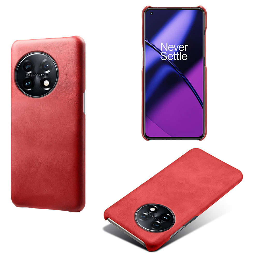 Anti-scratch Phone Cover for OnePlus 11 5G, PU Leather Coated PC Calf Textured Shockproof Mobile Phone Case - Red