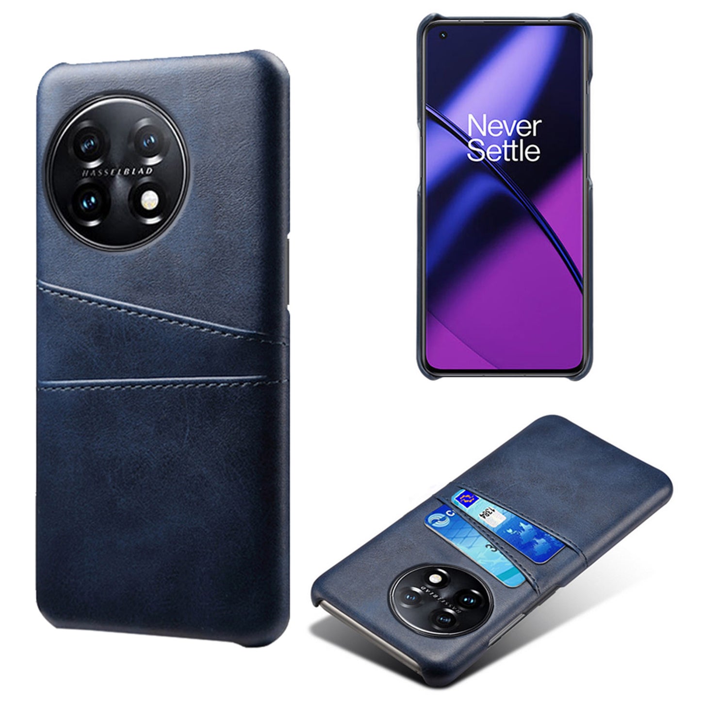 For OnePlus 11 5G Slim Phone Case with Dual Card Slots Shockproof Non-slip Cell Phone Cover - Blue