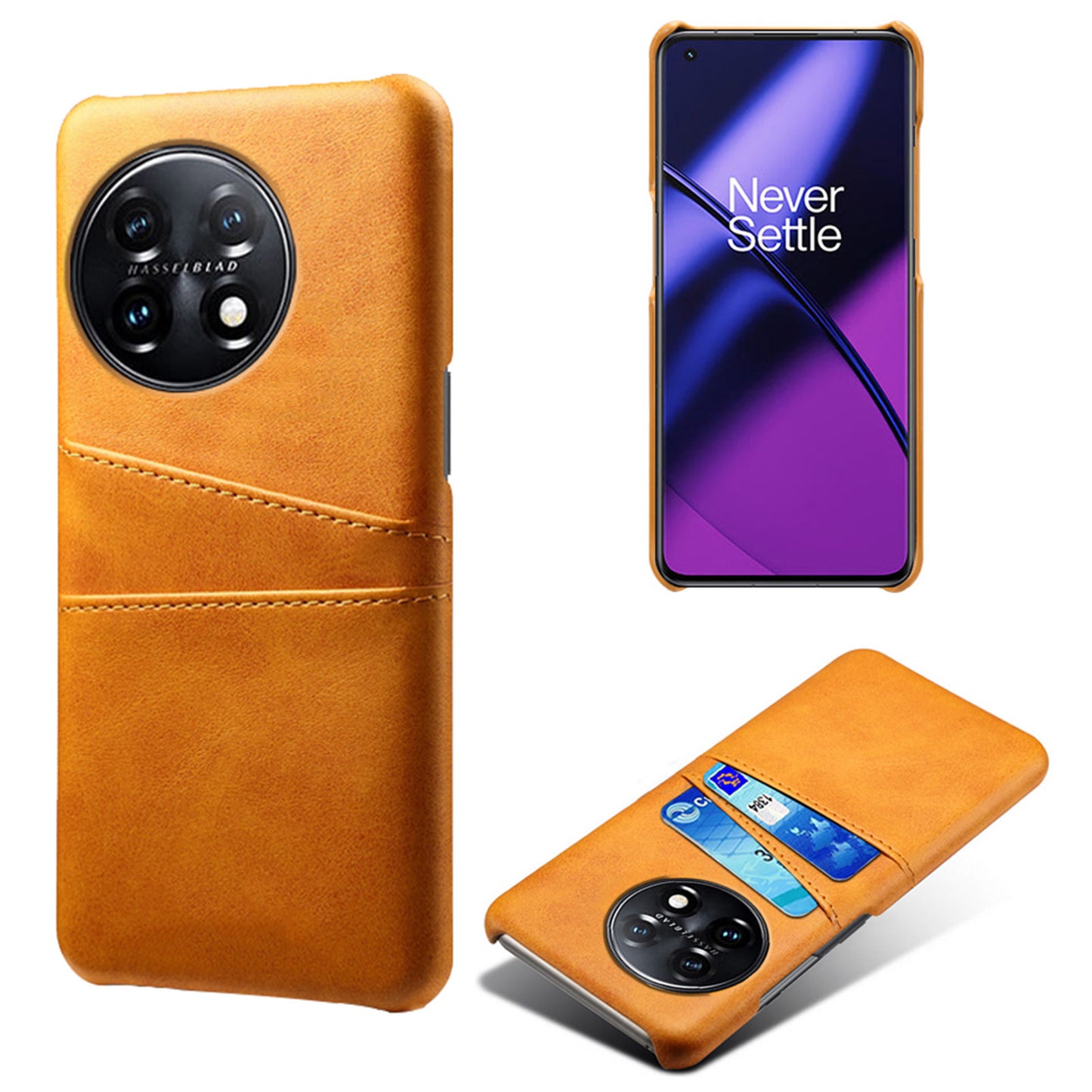 For OnePlus 11 5G Slim Phone Case with Dual Card Slots Shockproof Non-slip Cell Phone Cover - Orange