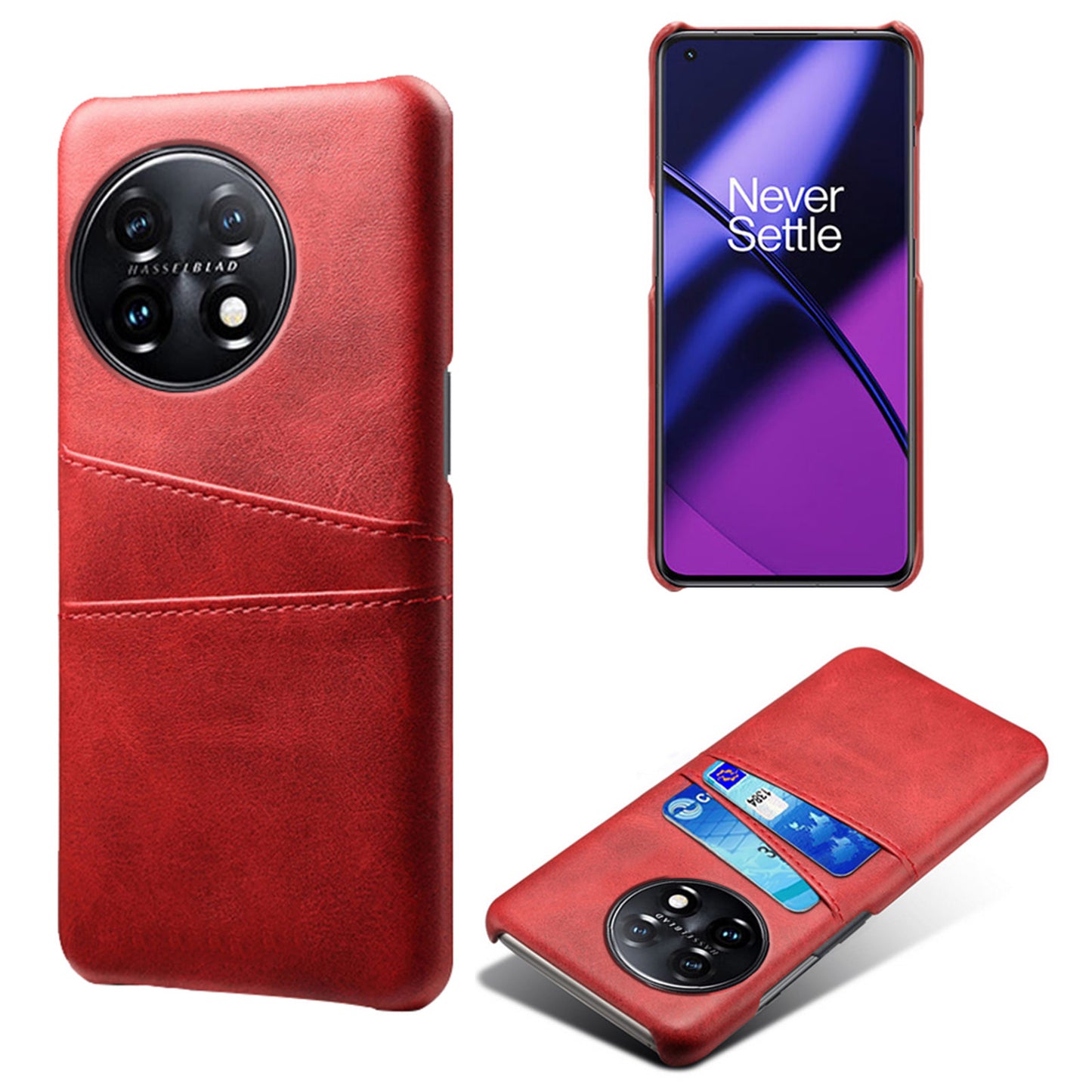 For OnePlus 11 5G Slim Phone Case with Dual Card Slots Shockproof Non-slip Cell Phone Cover - Red