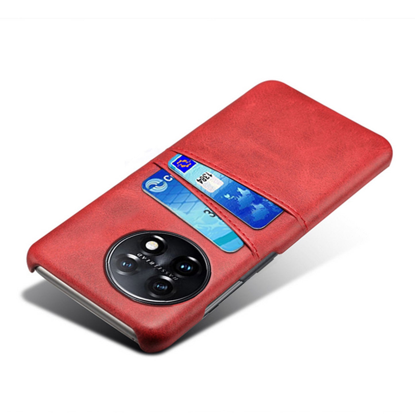 For OnePlus 11 5G Slim Phone Case with Dual Card Slots Shockproof Non-slip Cell Phone Cover - Red