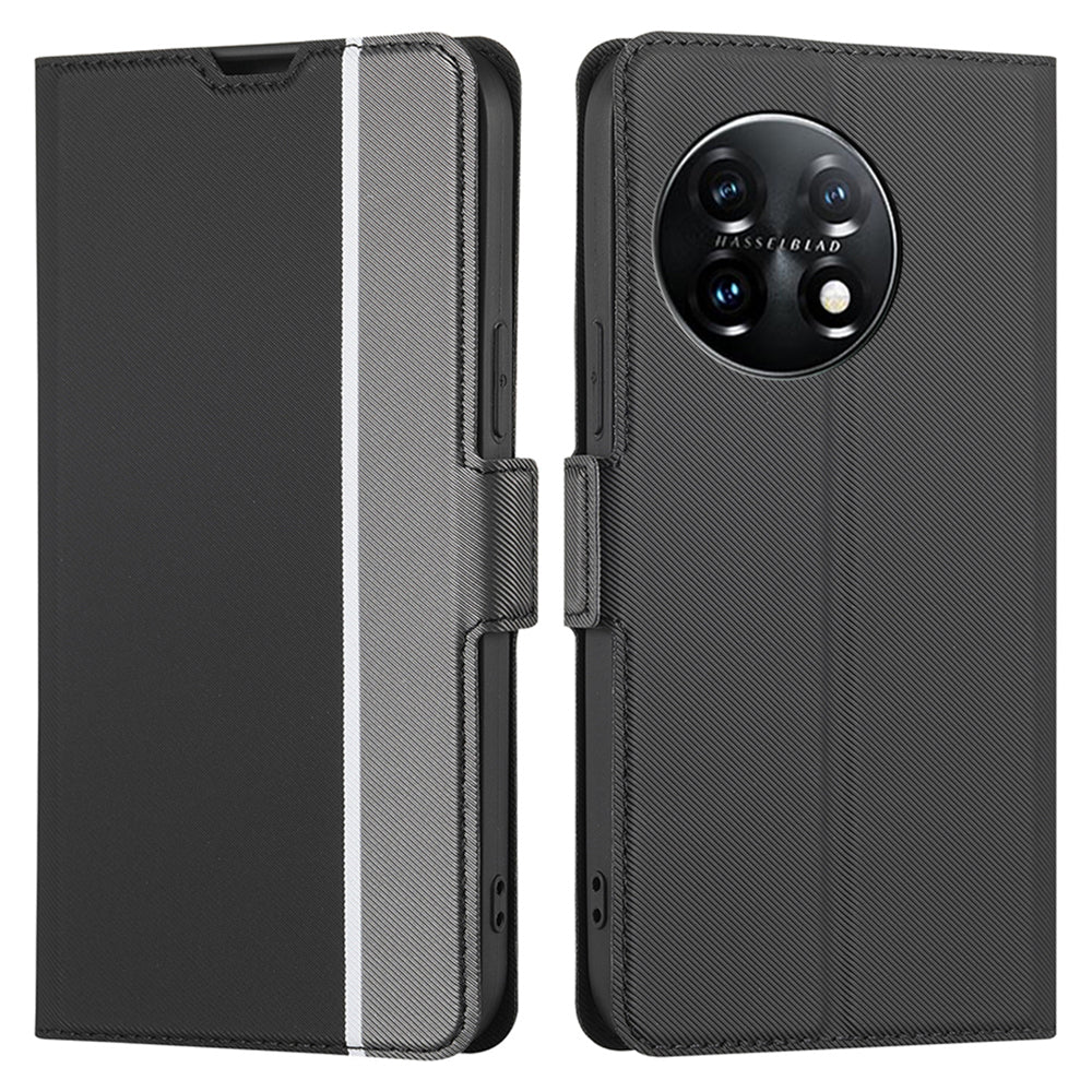 Anti-drop Phone Cover For OnePlus 11 5G, Twill Texture Stand Card Holder Anti-scratch Flip Leather Phone Case - Black