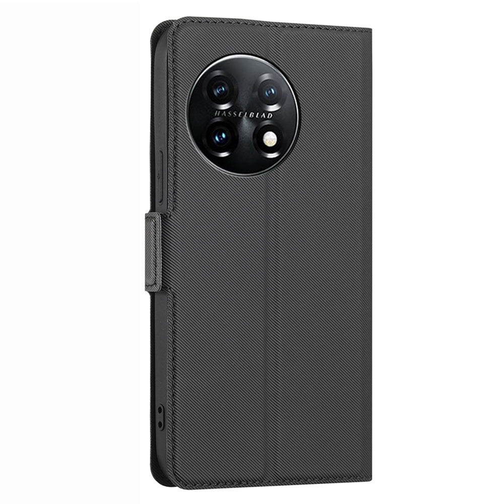 Anti-drop Phone Cover For OnePlus 11 5G, Twill Texture Stand Card Holder Anti-scratch Flip Leather Phone Case - Black