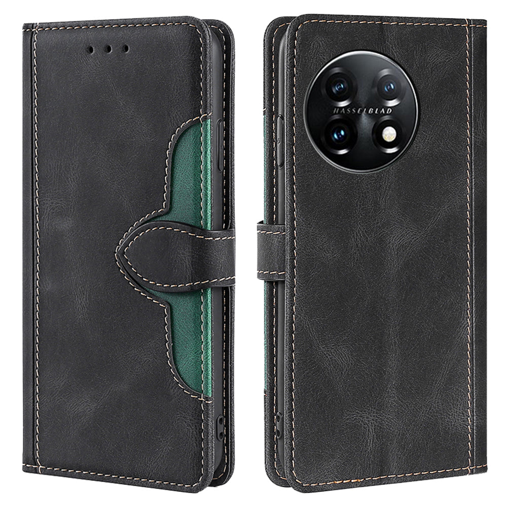 Shockproof Cell Phone Cover for OnePlus 11 5G, Straw Hat Pattern Stand Wallet Anti-scratch Mobile Phone Case - Black