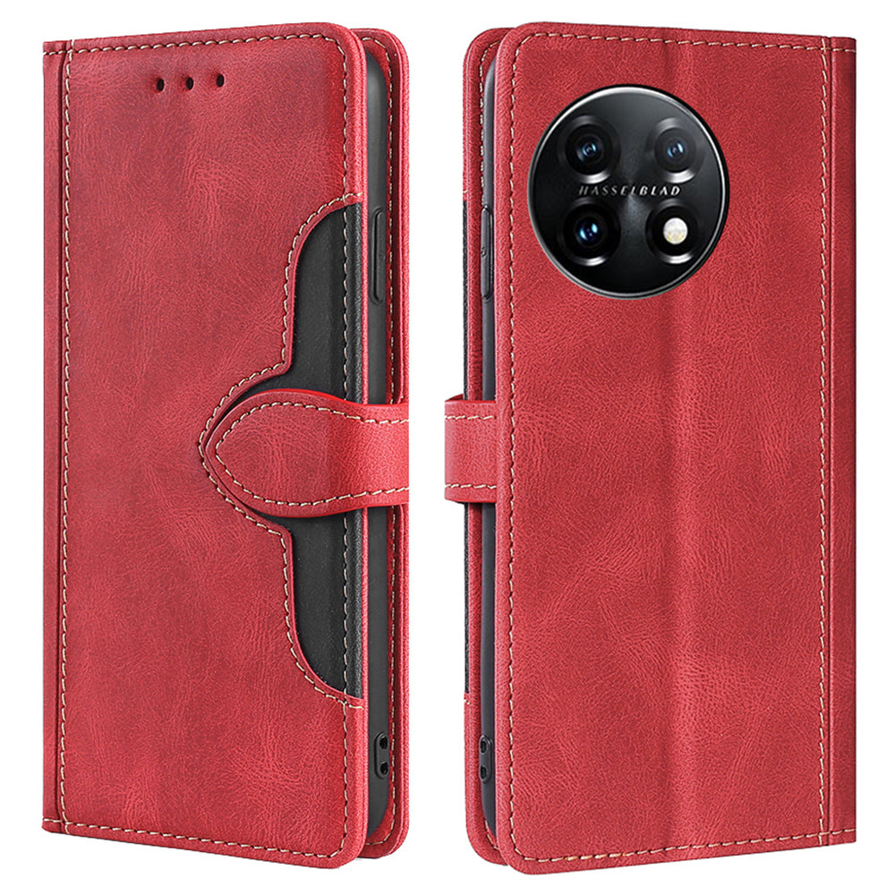 Shockproof Cell Phone Cover for OnePlus 11 5G, Straw Hat Pattern Stand Wallet Anti-scratch Mobile Phone Case - Red