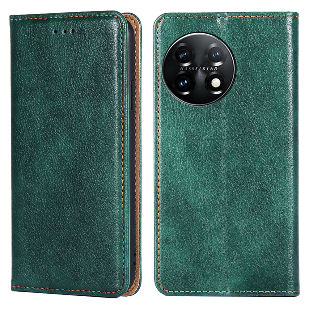 Magnetic Phone Case For OnePlus 11 5G, PU Leather Protective Anti-scratch Cell Phone Cover with Wallet Stand - Green