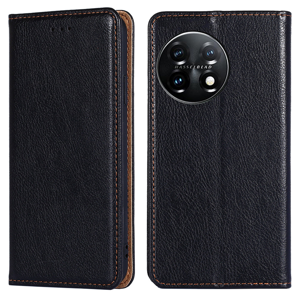Magnetic Phone Case For OnePlus 11 5G, PU Leather Protective Anti-scratch Cell Phone Cover with Wallet Stand - Black
