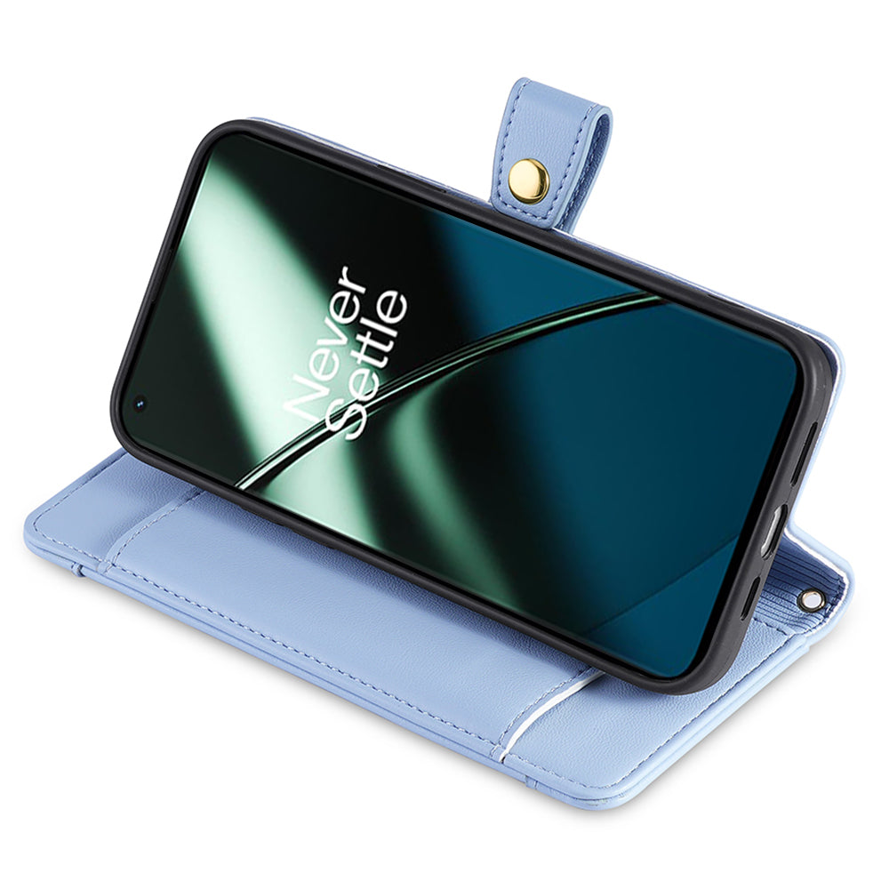 Shockproof Phone Case for OnePlus 11 5G, Zipper Pocket Card Slots Flip Leather Phone Cover with Straps - Blue