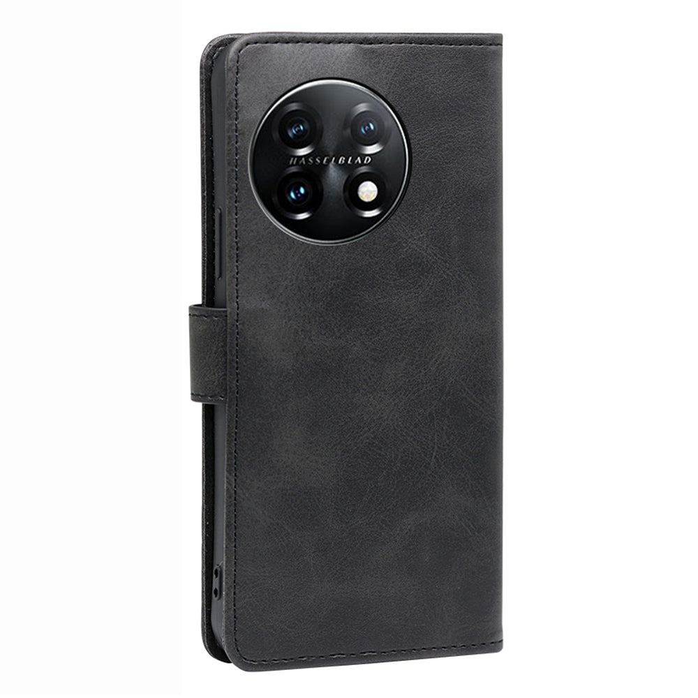 Shockproof Cell Phone Case for OnePlus 11 5G, Calf Texture Stand Wallet Anti-scratch PU Leather Phone Cover - Black