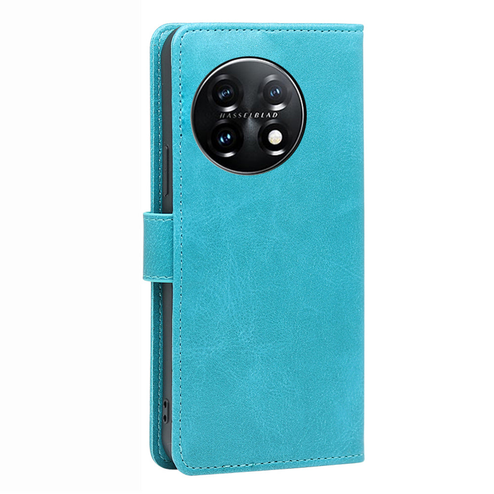 Shockproof Cell Phone Case for OnePlus 11 5G, Calf Texture Stand Wallet Anti-scratch PU Leather Phone Cover - Baby Blue