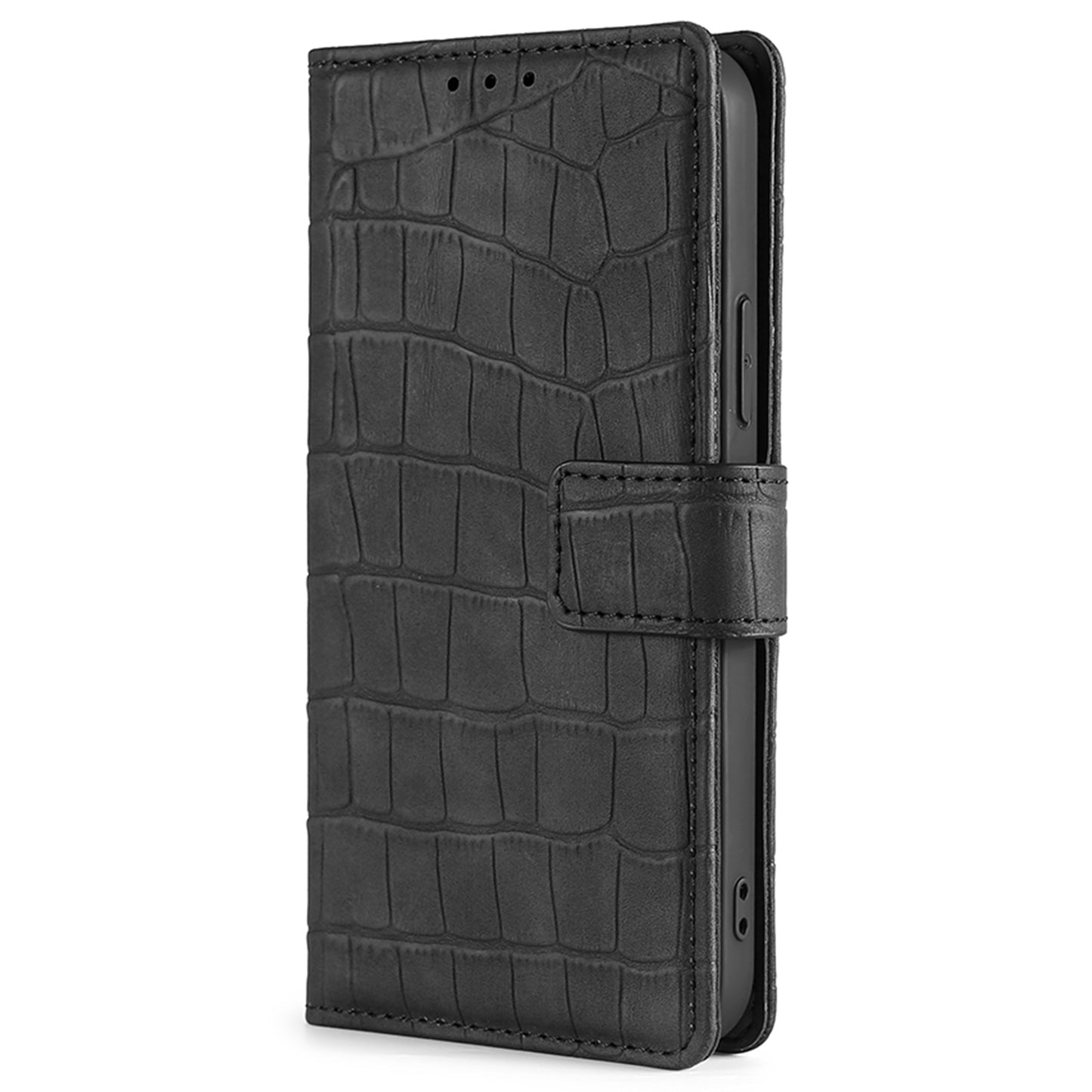 Skin-friendly Phone Case For OnePlus 11 5G, Wallet Stand Crocodile Texture PU Leather + TPU Anti-fall Cell Phone Cover - Black