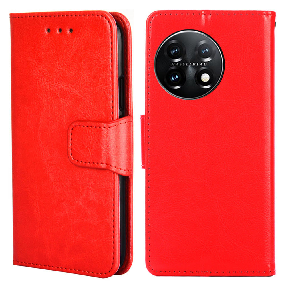 Anti-drop Flip Leather Phone Case For OnePlus 11 5G, Protective Cell Phone Cover with Stand Wallet - Red